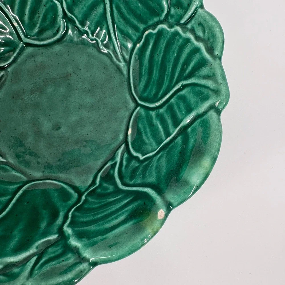 Vintage Nasco Green Cabbage Leaf Ceramic Bowl Made in USA No 90 Majolica 6